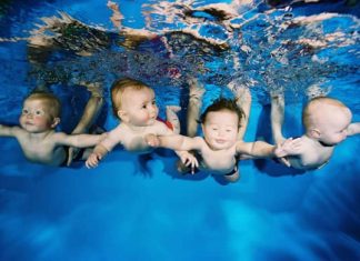 Adorable Babies Swimming Underwater