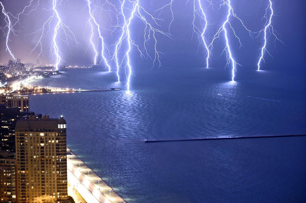 Lightning At Lake Shore Drive in Chicago