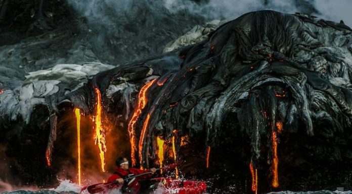 Thrill-Seeking Kayakers Paddle Across an Active Volcano