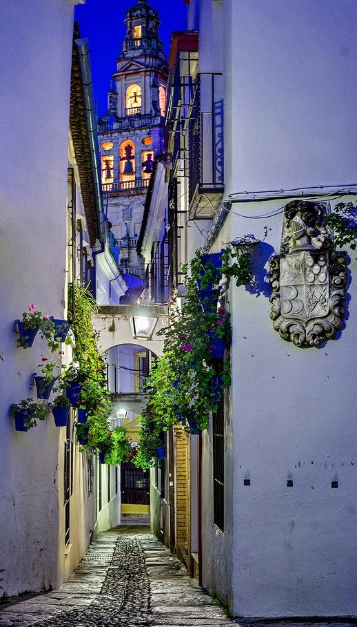 Dusk in Street of flowers, Cordoba, Spain