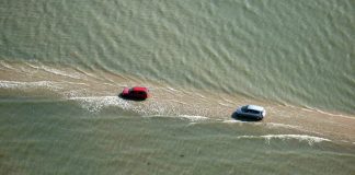 Car getting stuck: The road going under water twice a day