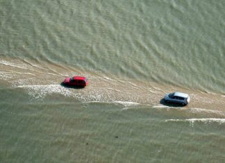 Car getting stuck: The road going under water twice a day