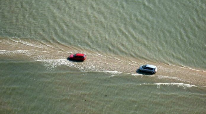Car getting stuck: The road going under water twice a day