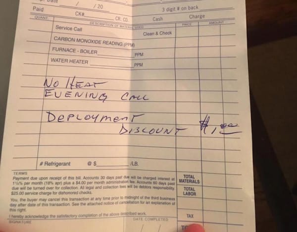 Mom Has A Repairman Fix Her Furnace. What He Wrote On The Bill? It's Going Viral.