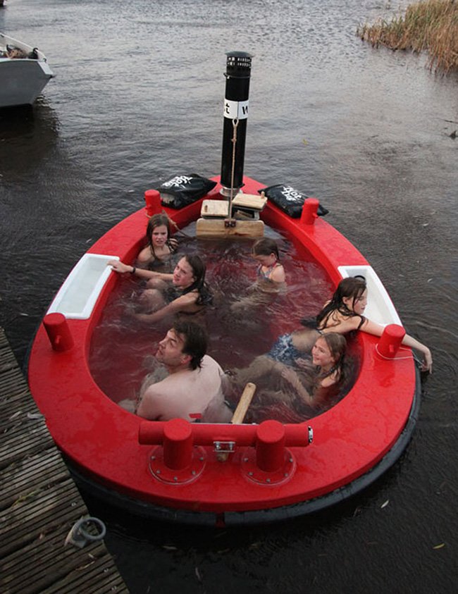 The HotTug. A Motorized Floating Wood-Fired Hot Tub!