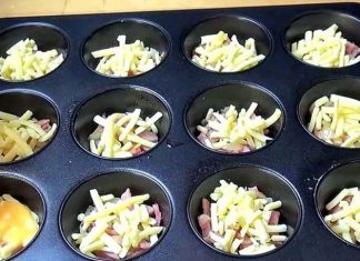 He puts cheese and eggs in a muffin pan, and creates a delicious recipe full of flavor