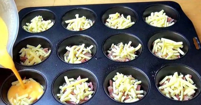 He puts cheese and eggs in a muffin pan, and creates a delicious recipe full of flavor