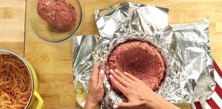 Pressing Meat Into A Bowl, She Creates Spaghetti And Meatballs Like Never Seen Before