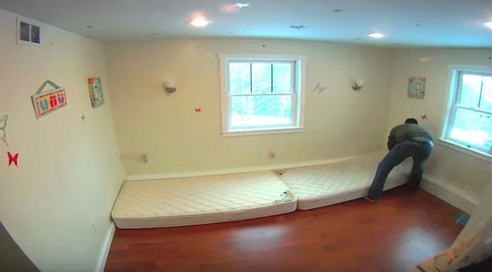 Dad Pushes 2 Mattresses Against The Back Wall. How He Transforms Them? Genius!